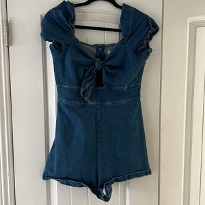 Blue jean shorts romper
